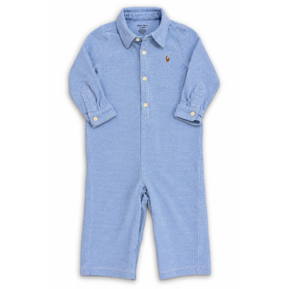 Ralph Lauren Baby Oxford Coverall Romper One Piece 9M Old Money Classic Blue